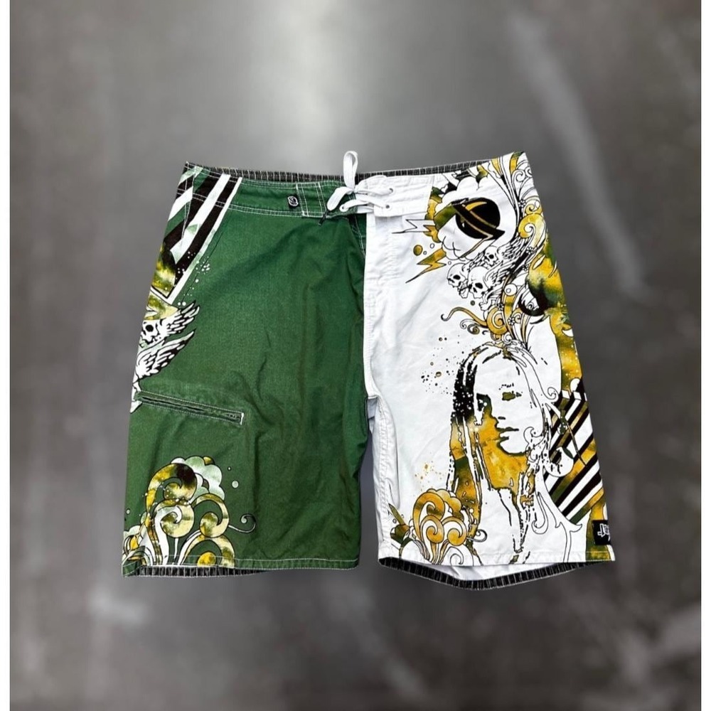 RARE Vintage Lost Thirty Eight Boardshorts Size 38 Skull Girl Tattoo Graphic Y2K